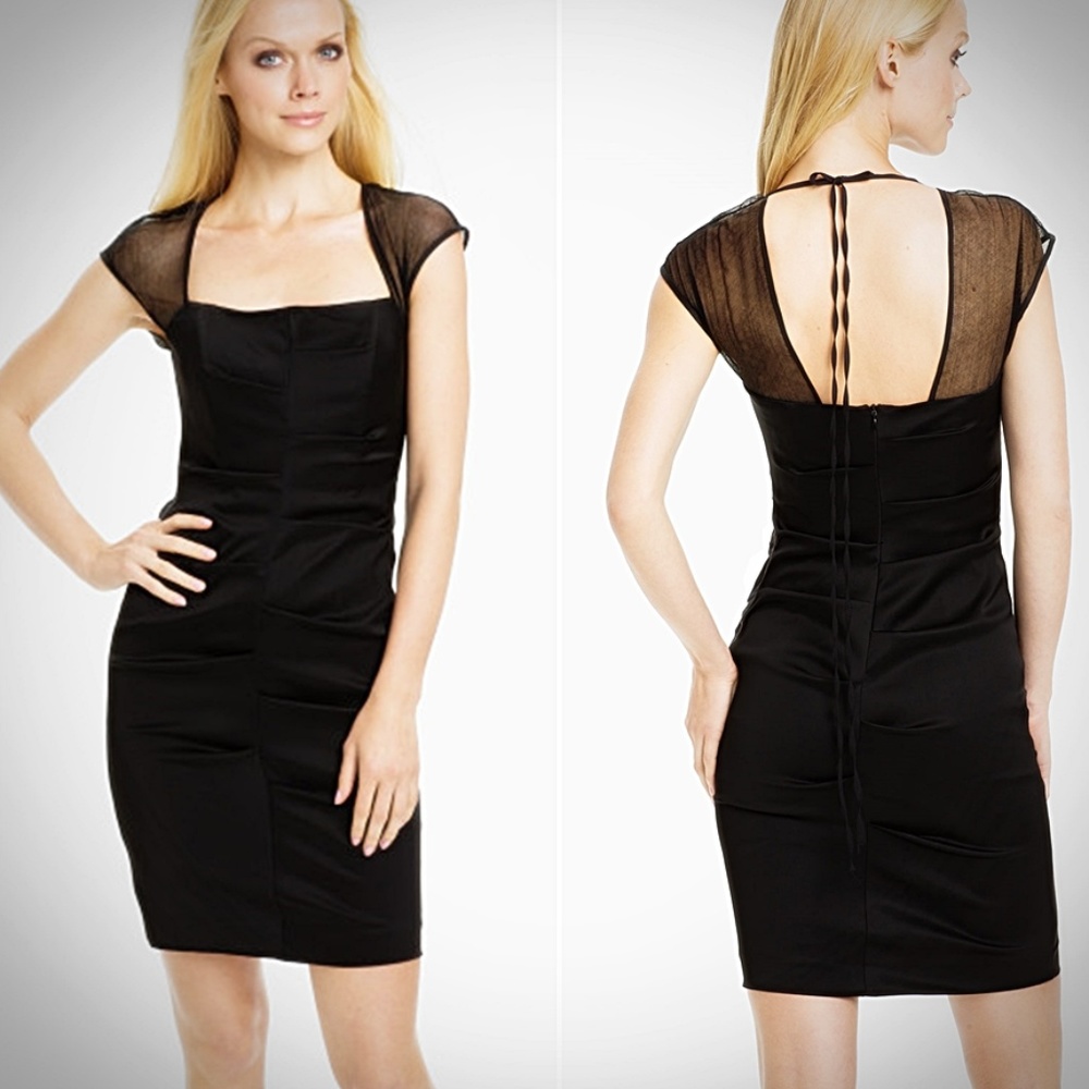 NICOLE MILLER $330 Black Illusion Cap Sleeve Dress